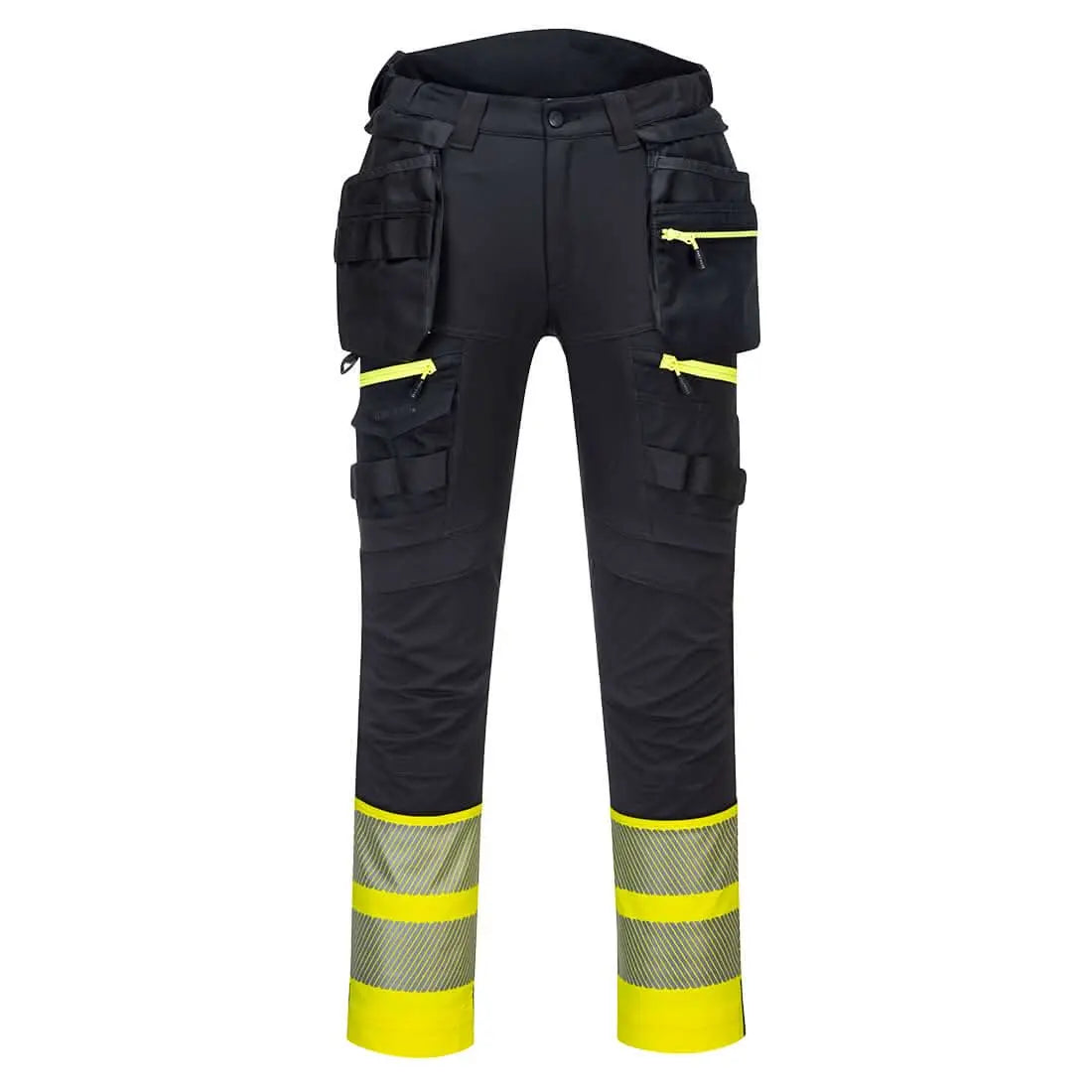 Portwest Dx4 Hi Vis Detachable Holster Pocket Class 1 Trousers DX445 - Yellow Black - Customisable Hi-Vis Trousers