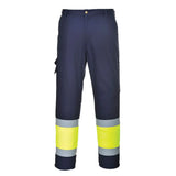 Portwest Hi Vis Contrast Class 1 Service Trousers E049 - Yellow Navy - Customisable Hi-Vis Trousers