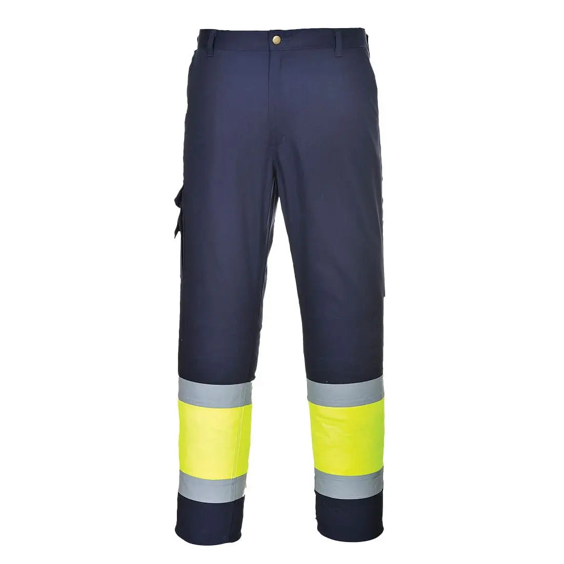 Portwest Hi Vis Contrast Class 1 Service Trousers E049 - Yellow Navy - Customisable Hi-Vis Trousers