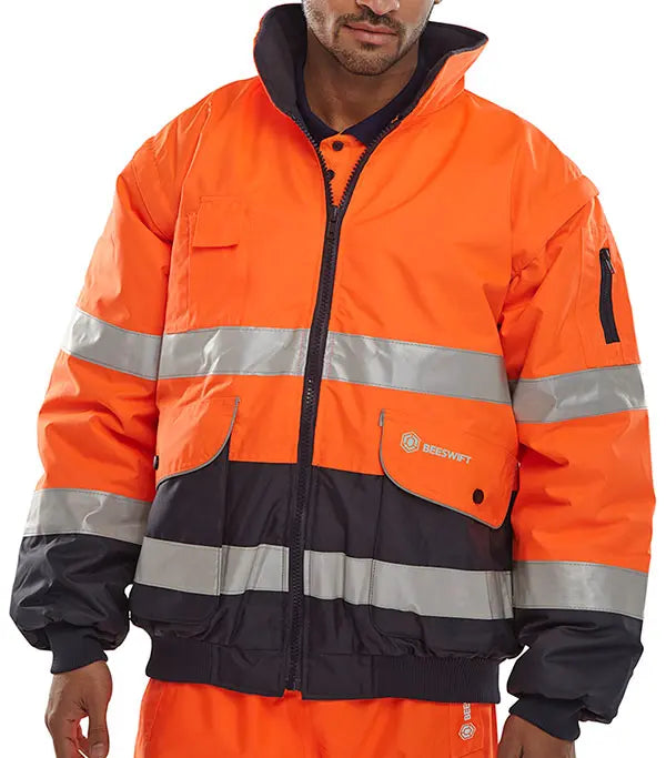 Beeswift Two Tone Hi Vis Europa Bomber Jacket Ebj - Orange Navy - Customisable Bomber Jackets