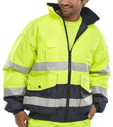 Beeswift Two Tone Hi Vis Europa Bomber Jacket Ebj - Saturn Yellow Navy - Customisable Bomber Jackets