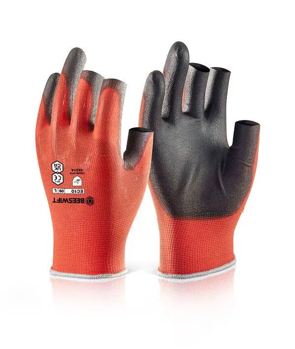 Beeswift Pu Coated Fingerless Gloves Ec10 - Red - Customisable Polyurethane