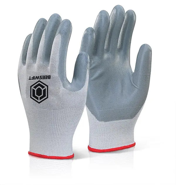 Beeswift Nitrile Foam Polyester Gloves Ec6 N - Grey - Customisable Nitrile