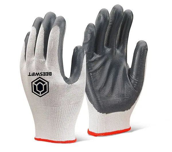 Beeswift Nitrile Palm Coated Polyester Gloves Ec7 N - Grey - Customisable Nitrile