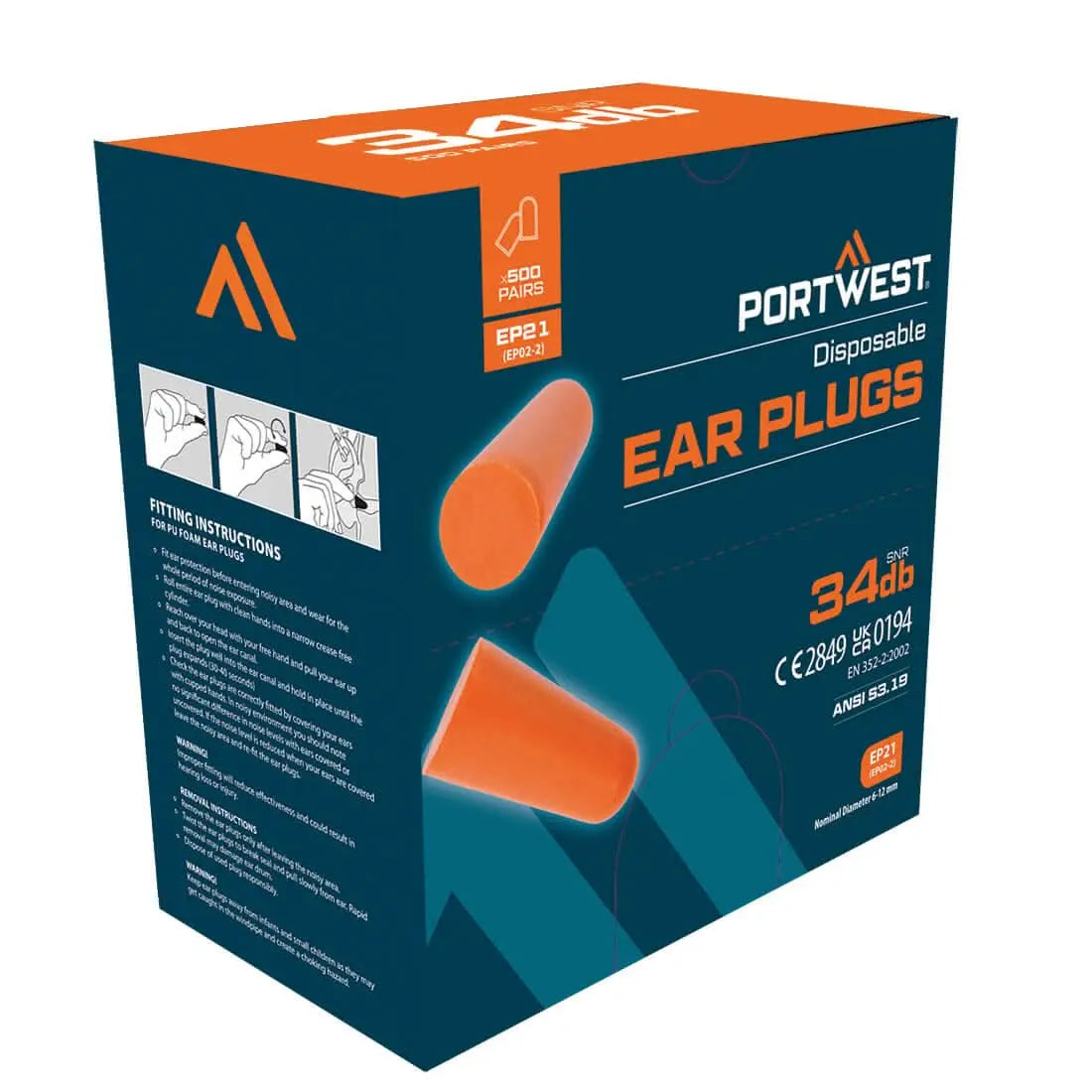Portwest Ear Plug Dispenser Refill Pack 500 Pairs EP21 - Orange - Customisable PPE