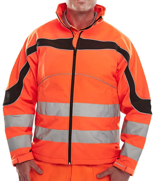 Beeswift Eton Hi Vis Soft Shell Jacket Et40 - Orange Black - Customisable Jacket