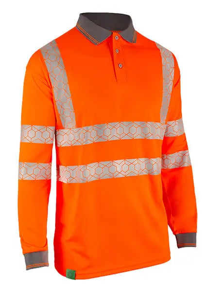 Envirowear Beeswift Envirowear Hi Vis Long Sleeve Recyclable Polo Shirt Ewcpkls - Orange - Customisable Polo Shirts