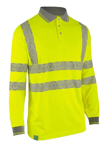 Envirowear Beeswift Envirowear Hi Vis Long Sleeve Recyclable Polo Shirt Ewcpkls - Saturn Yellow - Customisable Polo Shirts