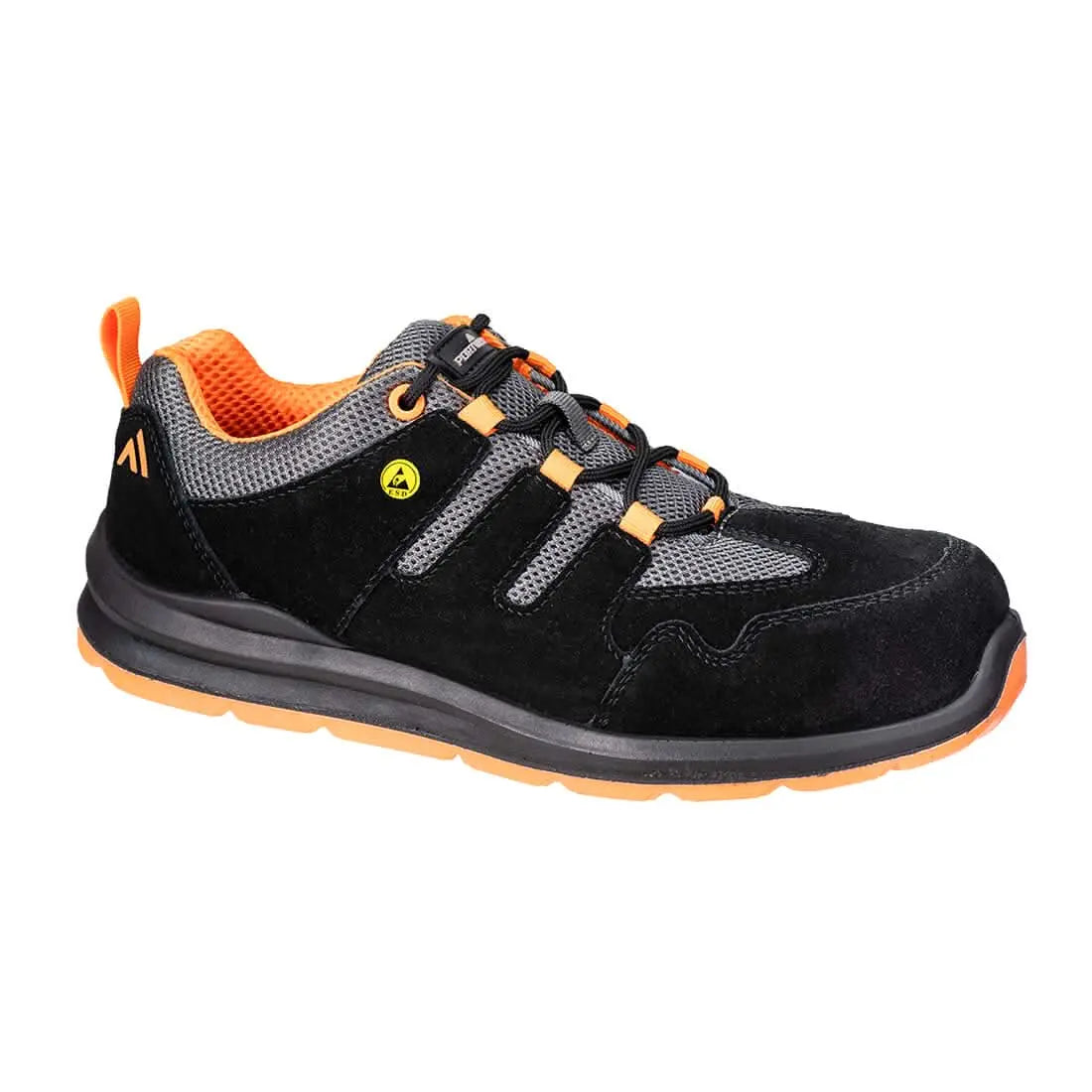 Portwest Composite Cow Suede Leather Trainer S1 Esd Sr Fo FE07 - Black Orange - Customisable Trainers