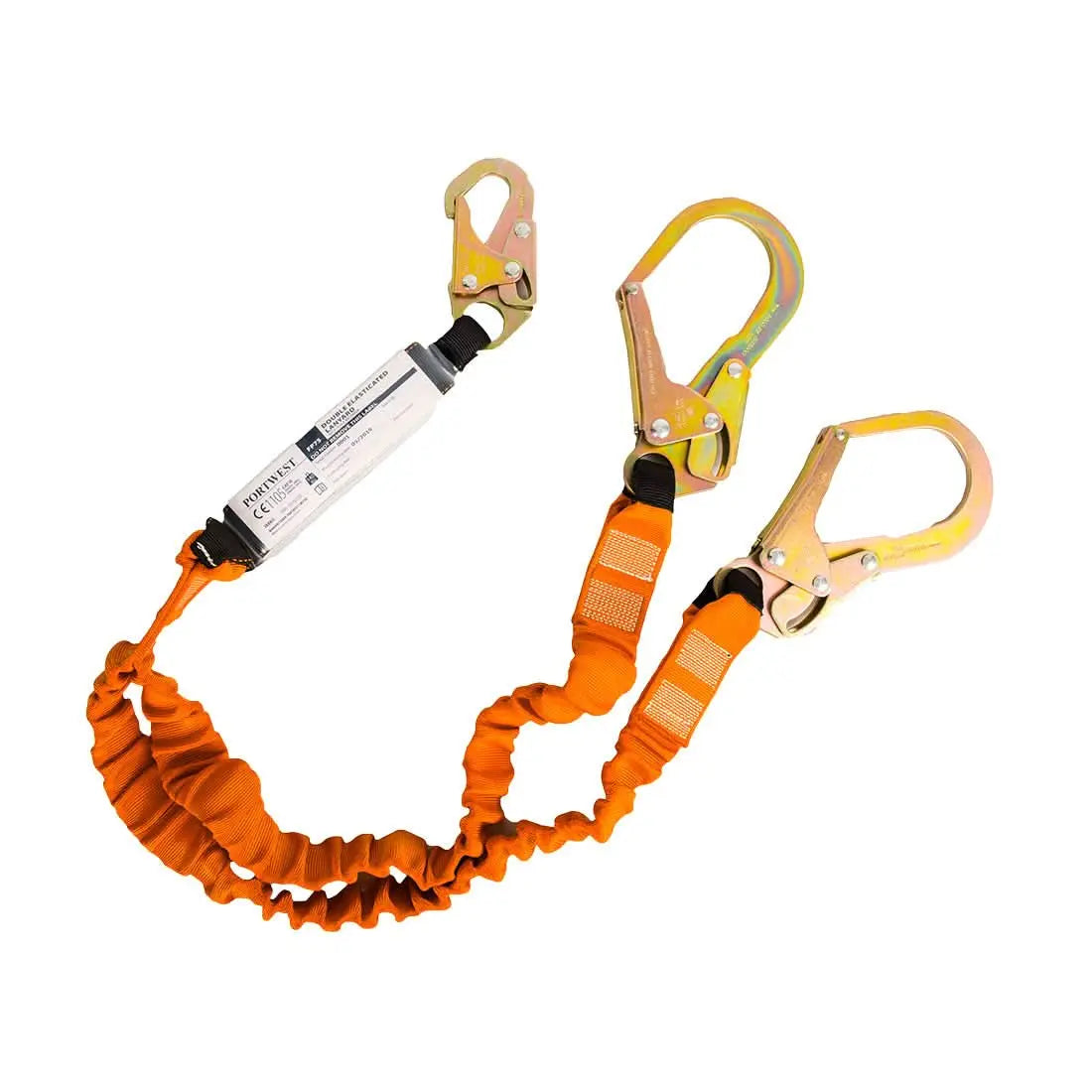 Portwest Double 140Kg 18M Lanyard With Shock Absorber FP75 - Black Orange - Customisable PPE