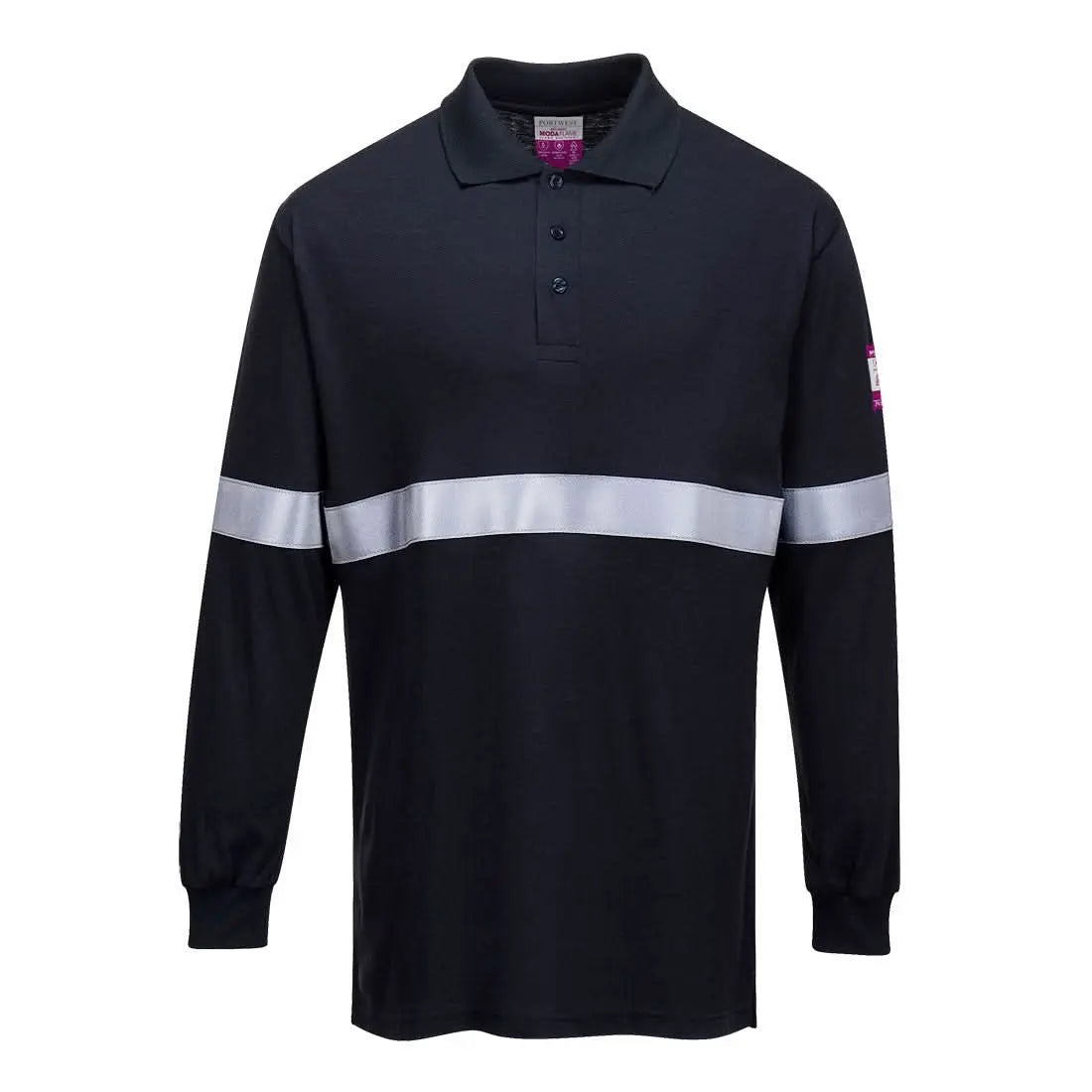 Portwest Modaflame Knit Fr Long Sleeve Polo Shirt FR03 - Navy - Customisable Polos