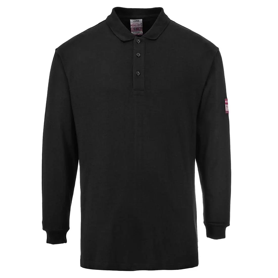 Portwest Flame Resistant Anti-static Long Sleeve Polo FR10 - Black - Customisable Polos