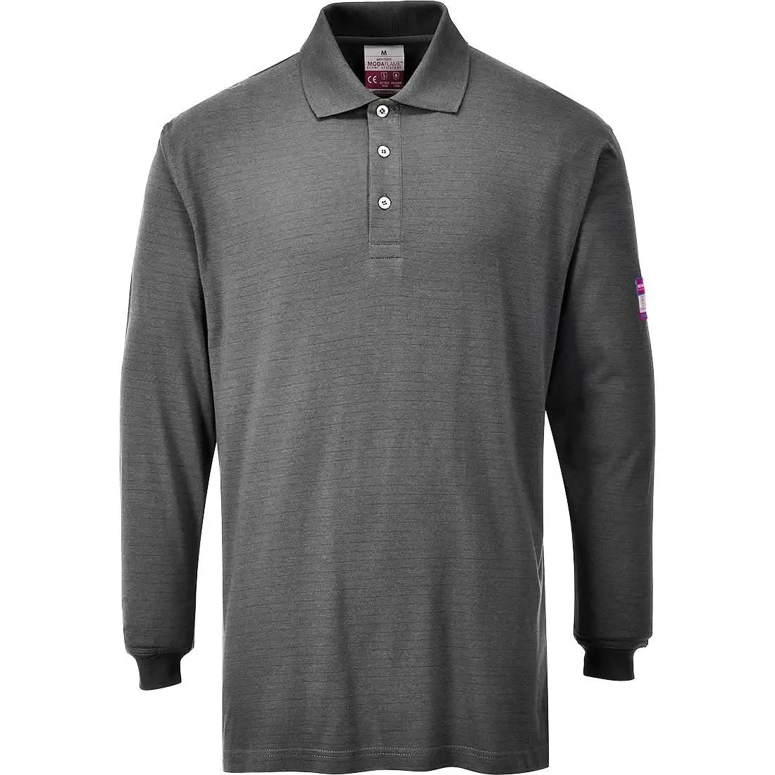 Portwest Flame Resistant Anti-static Long Sleeve Polo FR10 - Grey - Customisable Polos