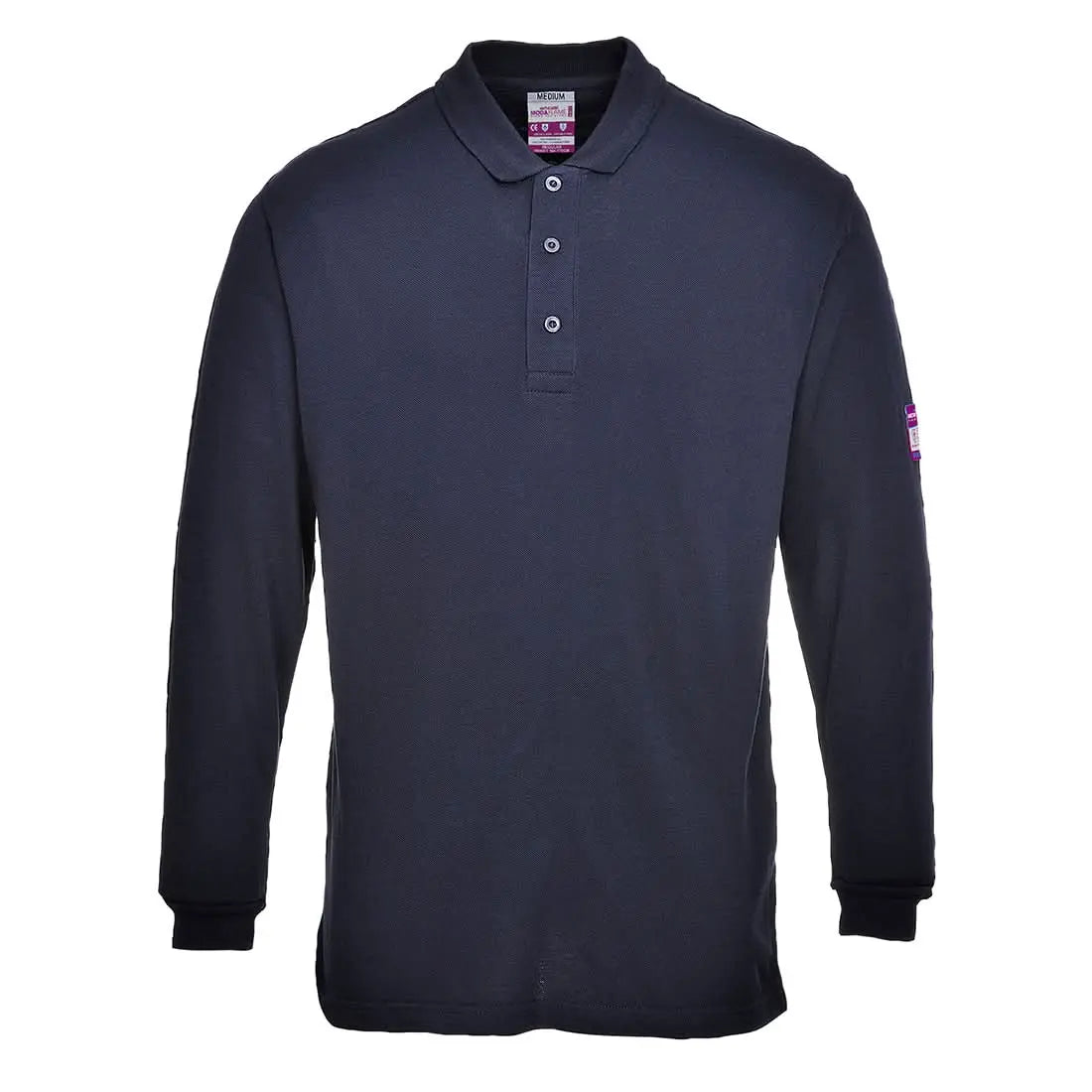 Portwest Flame Resistant Anti-static Long Sleeve Polo FR10 - Navy - Customisable Polos