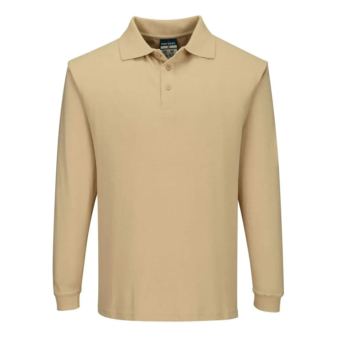 Portwest Flame Resistant Anti-static Long Sleeve Polo FR10 - Tan - Customisable Polos