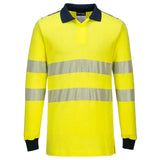 Portwest Pw3 Modaflame Knit Hi Vis Fr Long Seeve Polo Shirt FR702 - Yellow Navy - Customisable Hi-Vis Polos