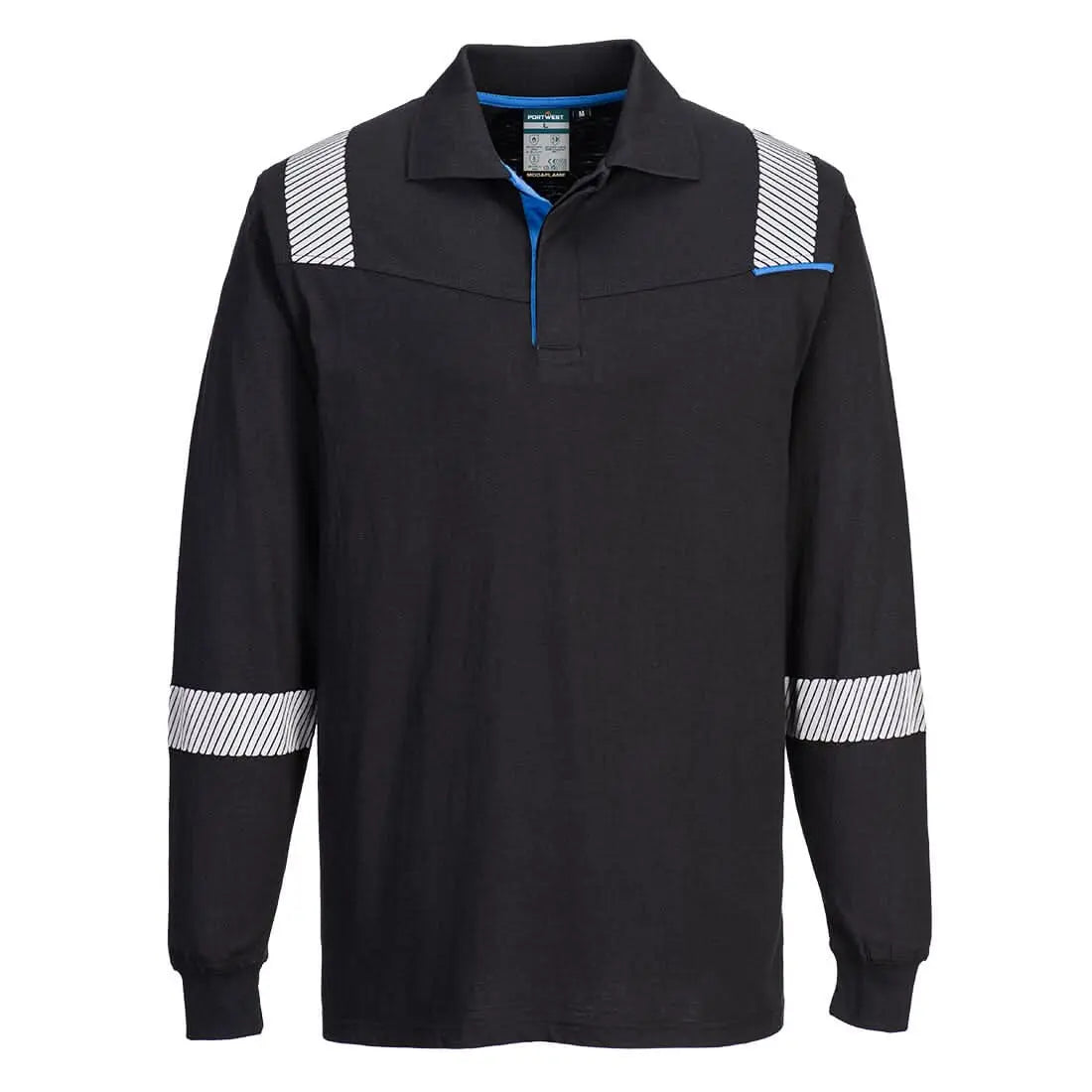 Portwest Wx3 Modaflame Knit Fr Long Sleeve Polo Shirt FR711 - Black - Customisable Polos