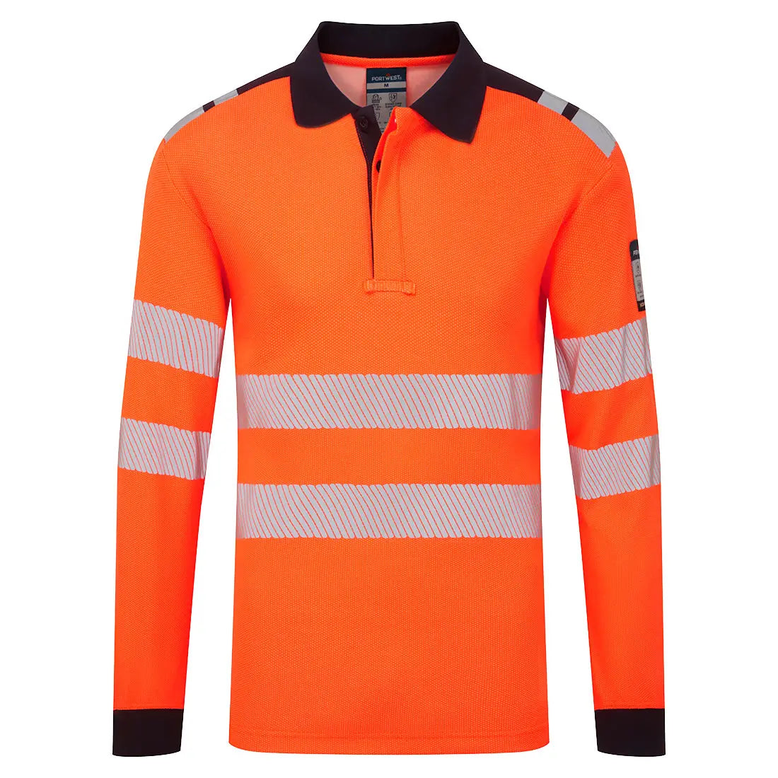 Portwest PW3 Modaflame Knit Hi-VisO FR Polo Shirt FR734 - Orange Navy - Customisable Hi-Vis Polos
