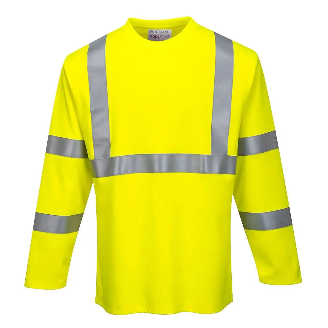 Portwest Modaflame Knit Hi Vis Fr Long Sleeve T Shirt FR96 - Yellow - Customisable Hi-Vis T-Shirts
