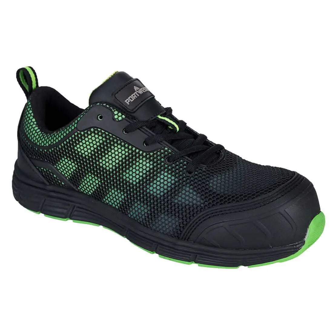 Portwest Composite Textile Trainer S1Ps Fo Sr FT35 - Black Green - Customisable Trainers