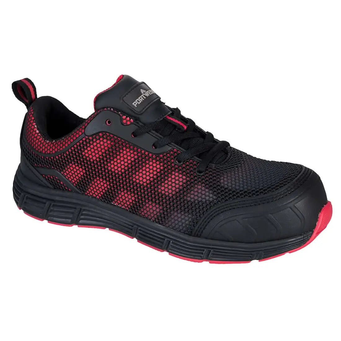 Portwest Composite Textile Trainer S1Ps Fo Sr FT35 - Black Red - Customisable Trainers