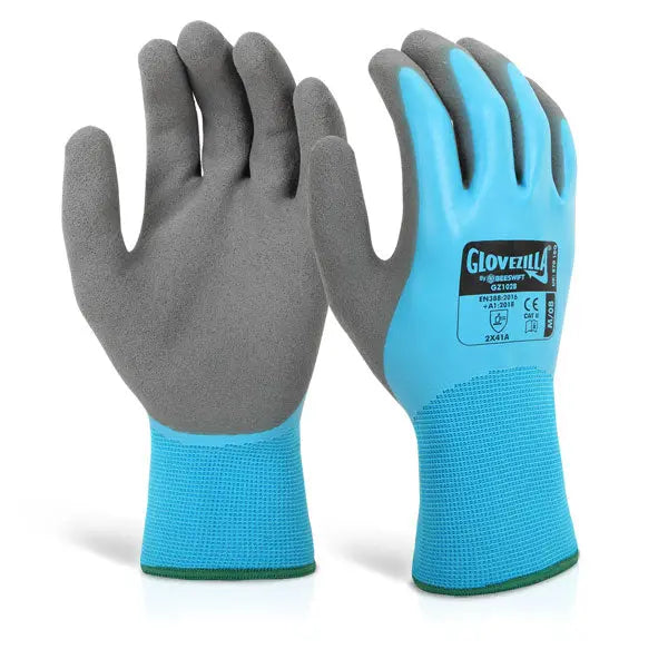 Glovezilla Beeswift Glovezilla Latex Fully Coated Water Resistant Gripper Gloves Gz102 - Blue - Customisable Latex