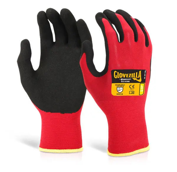 Glovezilla Beeswift Glovezilla Nitrile Nylon Gloves Gz103 - Red - Customisable Nylon Fibre