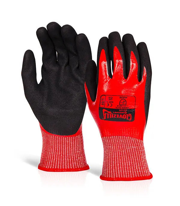Glovezilla Waterproof Nitrile Cut D Gloves Gz109 Ren - Red - Customisable Nitrile