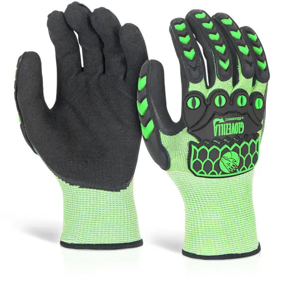 Glovezilla Beeswift Glovezilla Nitrile Palm Coated Hi Vis Glow Gloves Gz02 Lg - Green XL - Customisable Nitrile