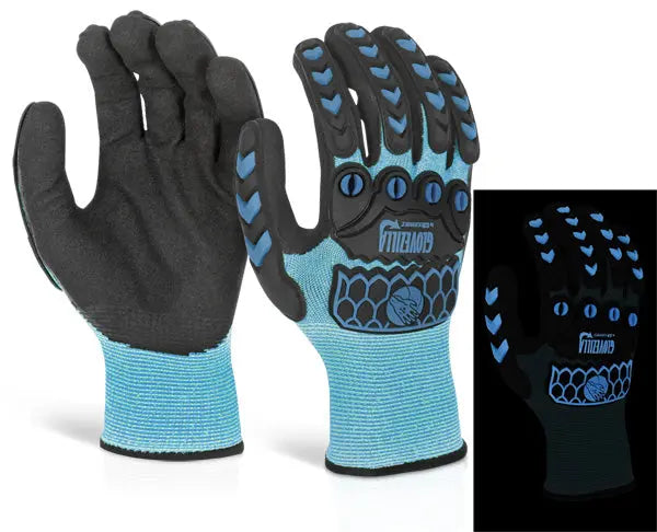 Glovezilla Beeswift Glovezilla Glow In The Dark Foam Nitrile Coated Gloves Gz66 - Blue XXL - Customisable Nitrile