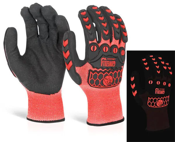 Glovezilla Beeswift Glovezilla Glow In The Dark Foam Nitrile Coated Gloves Gz66 - Red - Customisable Nitrile