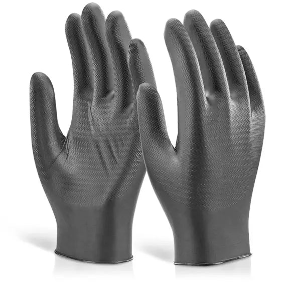 Glovezilla Beeswift Glovezilla Nitrile Disposable Gripper Gloves Powder Free Gzndg10 Bl - Black - Customisable Nitrile