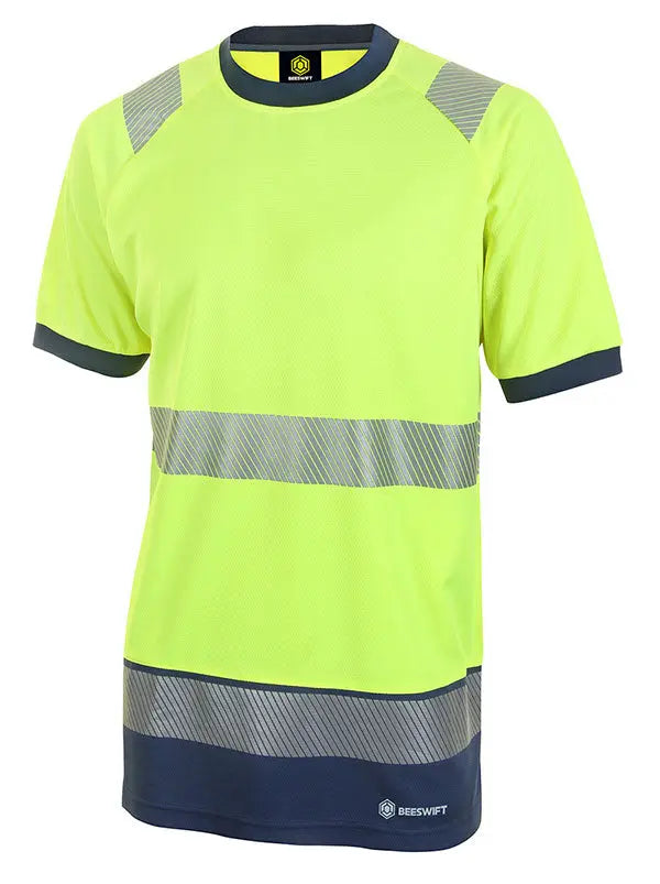 Deltic Beeswift Deltic Hi Vis Two Tone Short Sleeve T Shirt Hvtt001 - Saturn Yellow Navy XL - Customisable Tee Shirts