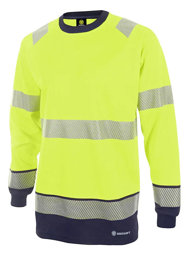 Deltic Beeswift Deltic Hi Vis Two Tone Long Sleeve T Shirt Hvtt005 - Saturn Yellow Navy - Customisable Tee Shirts