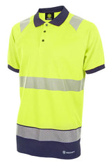 Deltic Beeswift Deltic Hi Vis Two Tone Short Sleeve Polo Shirt Hvtt010 - Saturn Yellow Navy - Customisable Polo Shirts