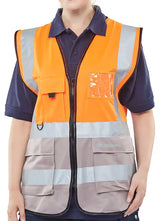 Beeswift Hi Vis Two Tone Executive Id Vest Hvwctt - Orange Grey - Customisable Hi-Vis Vest