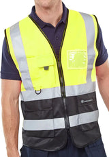 Beeswift Hi Vis Two Tone Executive Id Vest Hvwctt - SaturnYellow Black - Customisable Hi-Vis Vest