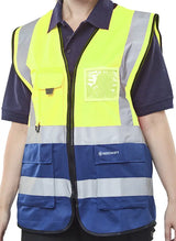 Beeswift Hi Vis Two Tone Executive Id Vest Hvwctt - Saturn Yellow Navy - Customisable Hi-Vis Vest