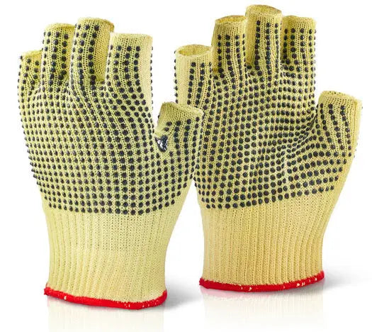 Beeswift Reinforced Fingerless Dotted Gloves Kflgmwd - Yellow - Customisable Cut Resistant