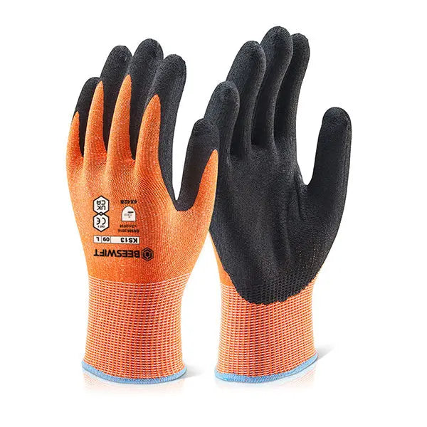 Beeswift Kutstop Micro Foam Nitrile Amber Cut Level Gloves Ks13 - Amber - Customisable Cut Resistant