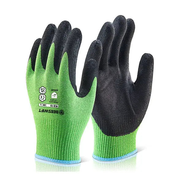 Beeswift Kutstop Micro Foam Nitrile Cut Level Gloves Ks15 - Green - Customisable Cut Resistant