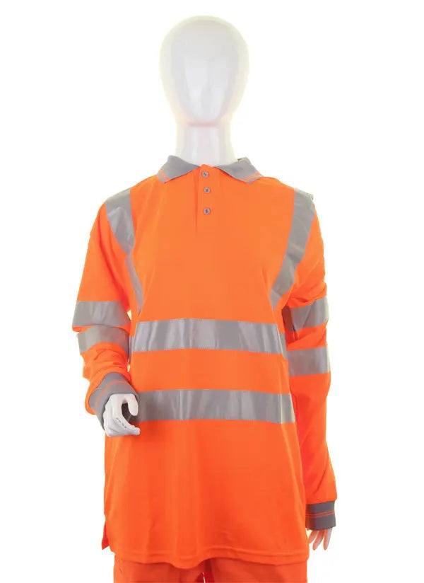 Beeswift Ladies Hi Vis Long Sleeve Rail Spec Polo Shirt Lpk28 - Orange - Customisable Polo Shirts