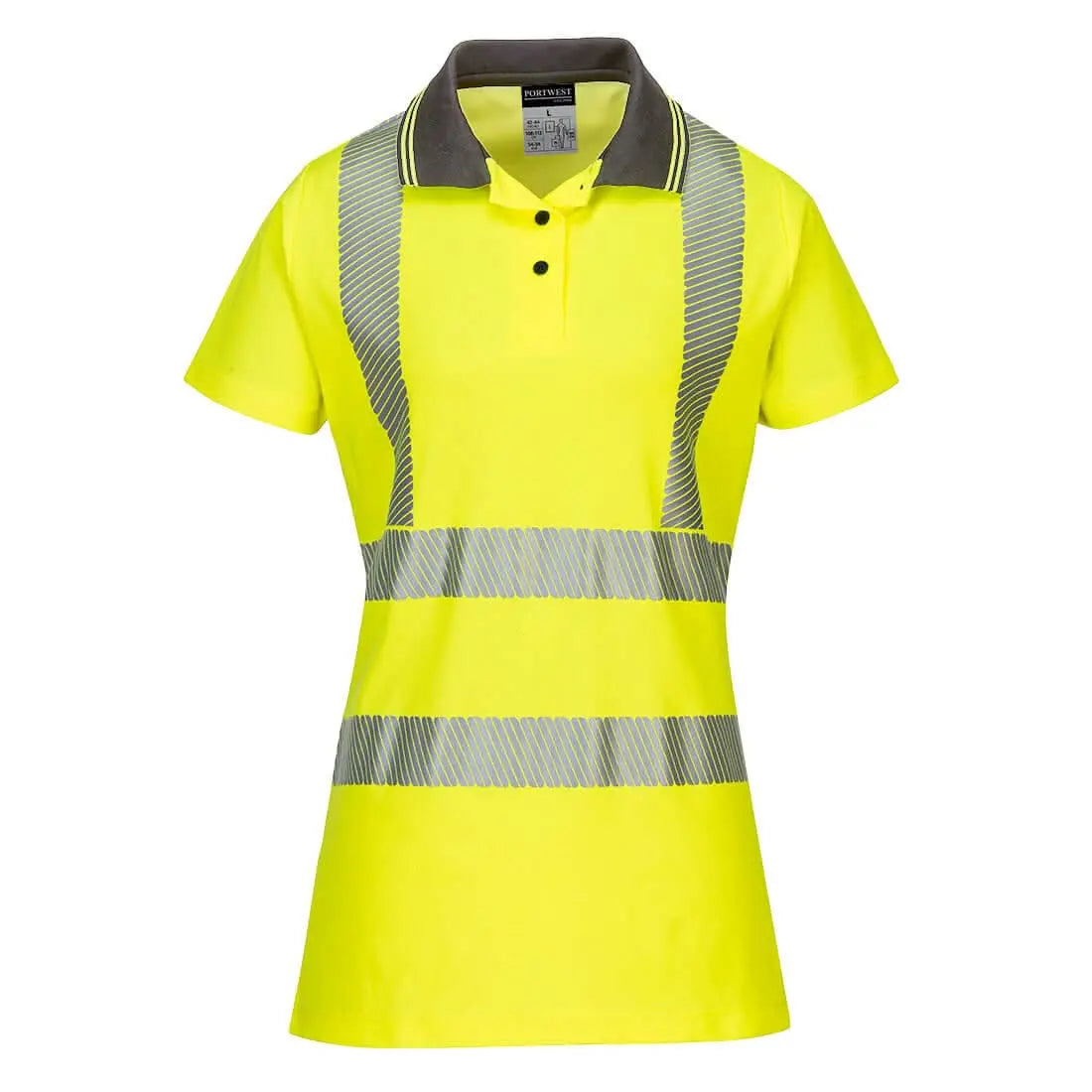 Portwest Hi Vis WomenS Cotton Comfort Pro Polo Shirt SS LW72 - Yellow Grey - Customisable Hi-Vis Polos