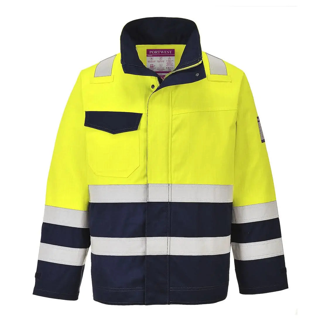 Portwest Modaflame Work Hi Vis Multi Norm Contrast Fr Jacket MV25 - Yellow Navy - Customisable Jacket