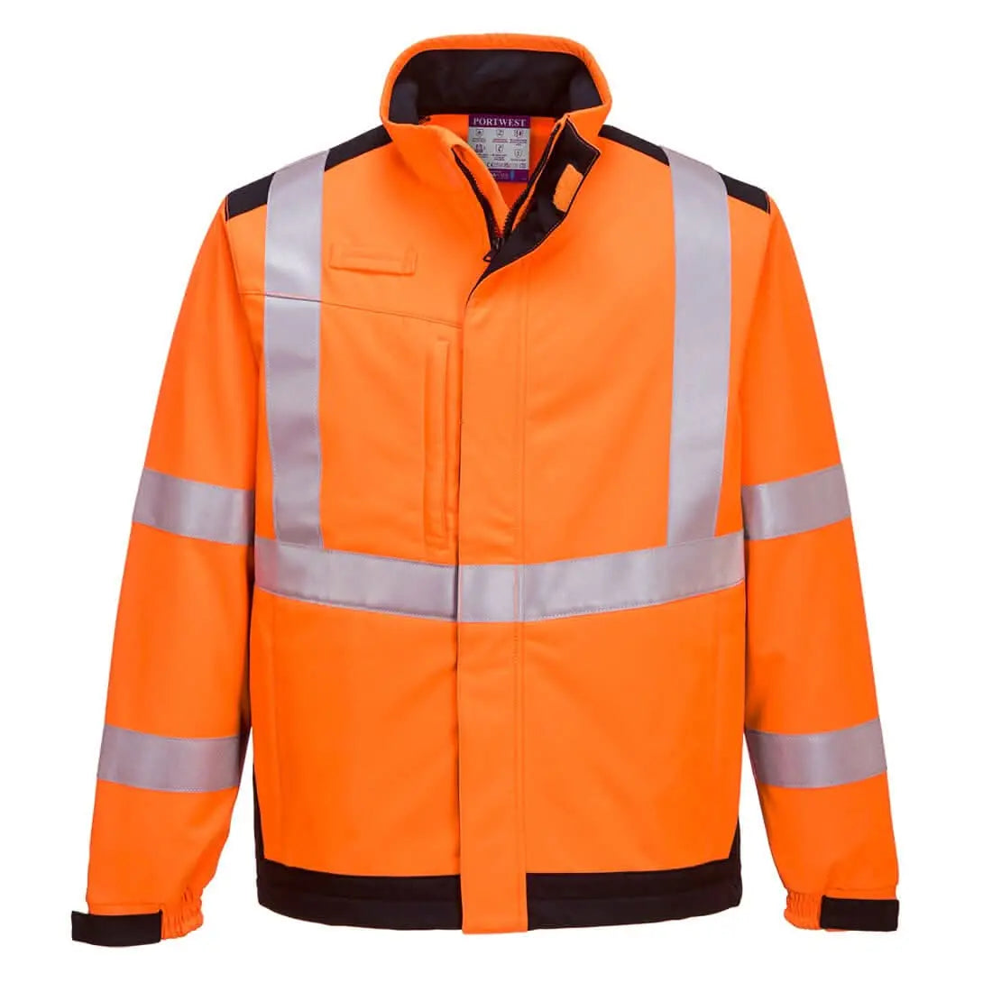 Portwest Modaflame Softshell Hi Vis Multi Norm Fr Jacket MV72 - Orange Navy - Customisable Softshell Jacket