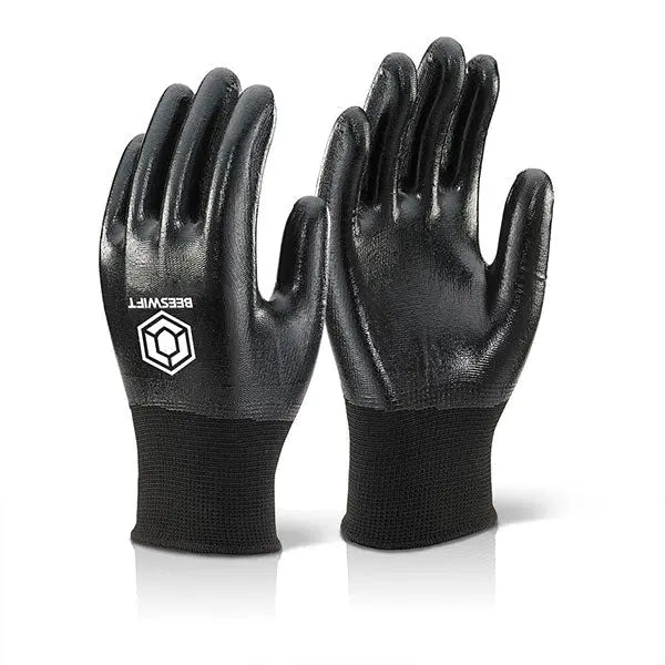 Beeswift Nitrile Fully Coated Polyester Gloves Ndgfcbl - Black - Customisable Nitrile