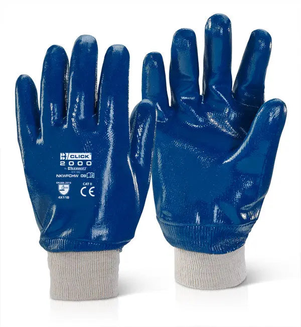 Beeswift Nitrile Knitted Wrist Fully Coated Heavy Weight Gloves Nkwfchwn - Blue - Customisable Nitrile