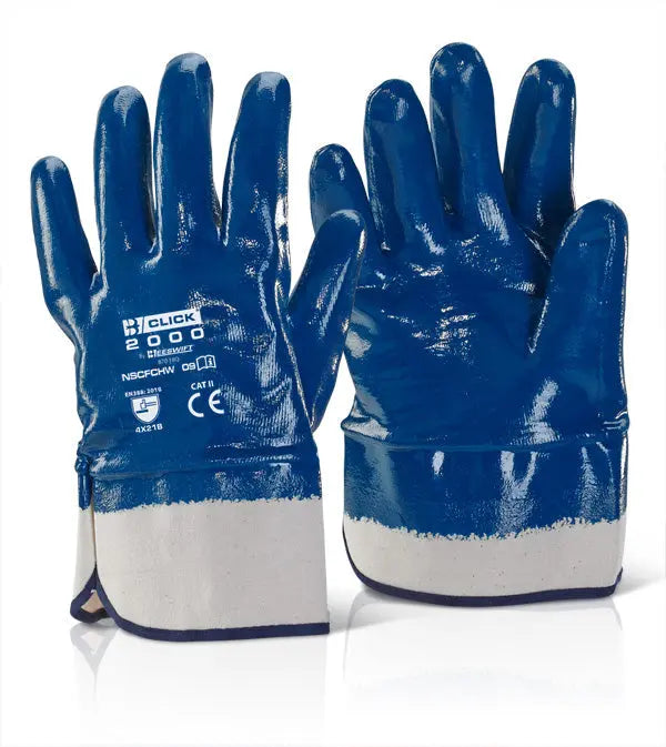 Beeswift Nitrile Safety Cuff Fully Coated Heavy Weight Gloves Nscfchwn - Blue - Customisable Nitrile