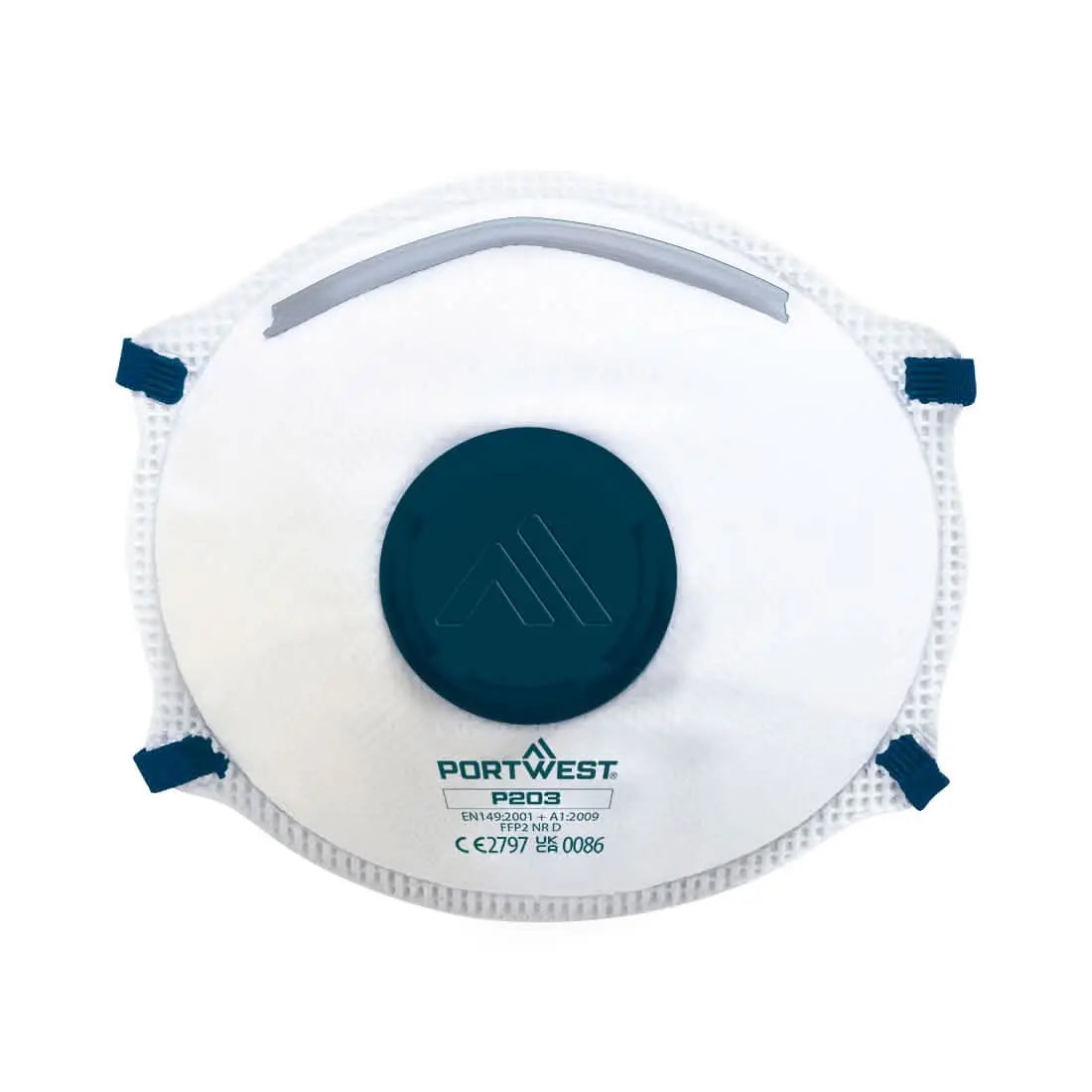 Portwest FFP2 Valved Dolomite Respirator Pk10 - White OneSize - Customisable PPE