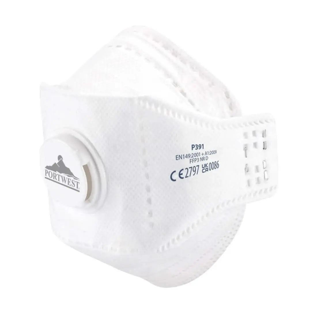 Portwest Eagle Ffp3 Valved Dolomite Fold Flat Respirator Pk10 P391 - White - Customisable PPE